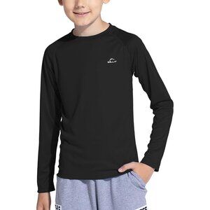 Willit Boys Rash Guard Sun Protection Shirt Long Sleeve Swim Swimsuit Black M